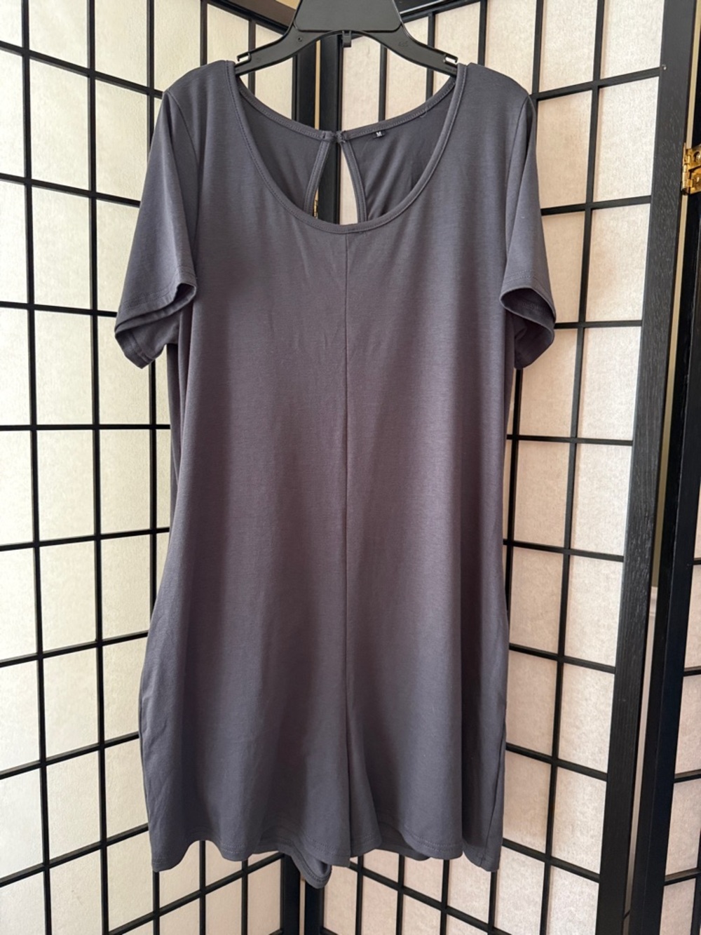 Short Sleeve Scoop Neck Gray Romper